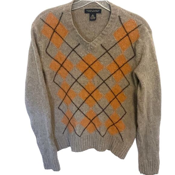 Banana Republic Cashmere Blend Preppy Sweater Mens Medium Tan Argyle Academia - Picture 1 of 7